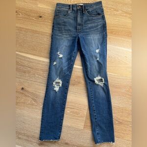 A&F size 27 short Ripped Ultra High Rise Super Skinny Jean in “dark destroyed”